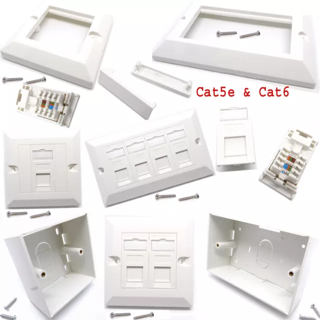 Modular Face Plate Back Box Keystone Jack RJ45 Cat5e Cat6 Network 2 /4 Ports Lot