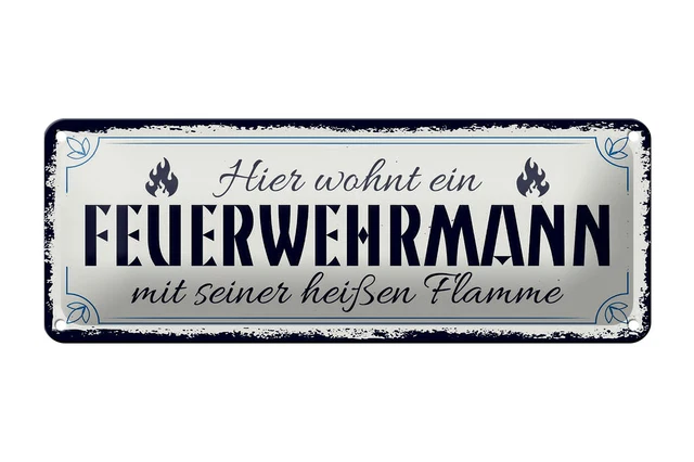 Schild 'Hier Wohnt Ein Feuerwehrmann' 30x10 Cm - Alu-Verbund, Wetterfest, Für Tür Oder Wand