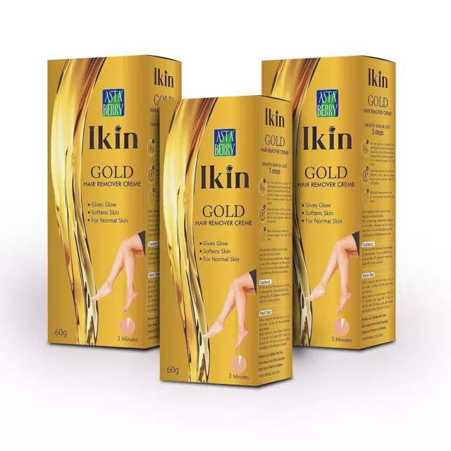 Ikin Gold Crème épilatoire 60 g, lot de 3 crèmes dépilatoires pour femme