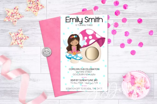 Custom Made Scratch Off Fairy Birthday Invitations