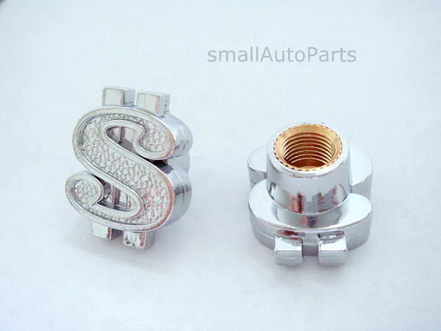 2) Chrome $ Dollar Sign Tire/Wheel VALVE STEM CAPS for Motorcycle/Scooter/Moped