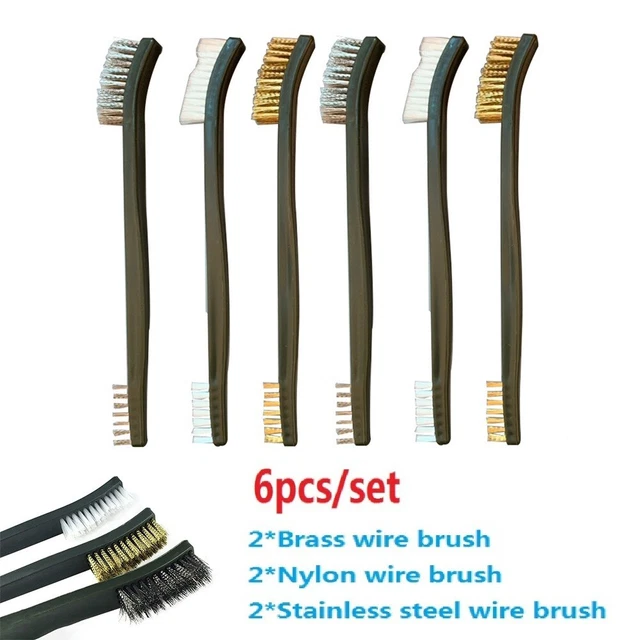 6 Stück Drahtbürste Set für kleine lange Stahl Messing Nylon Metall Rost Farb