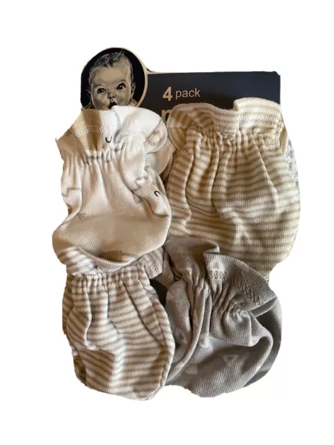 Gerber Baby 4 Pack Organic Cotton Mittens Size 0-3 Months NEW Adorable