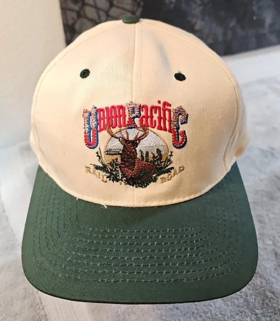 Vintage Union Pacific Railroad The Supreme Caps Hat Snapback White & Dark Green