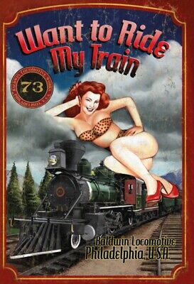 Want to ride My Train Pin Up Girl LAMIERA SCUDO SCUDO Tin Sign 20 x 30 cm fa0239