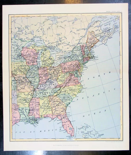 1890 William Chambers Antique Map of The Eastern United States of America