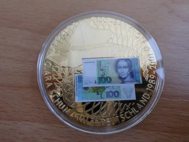 100 DM Abschied einer Währung Clara Schumann 50 mm 50 g vergoldet  3
