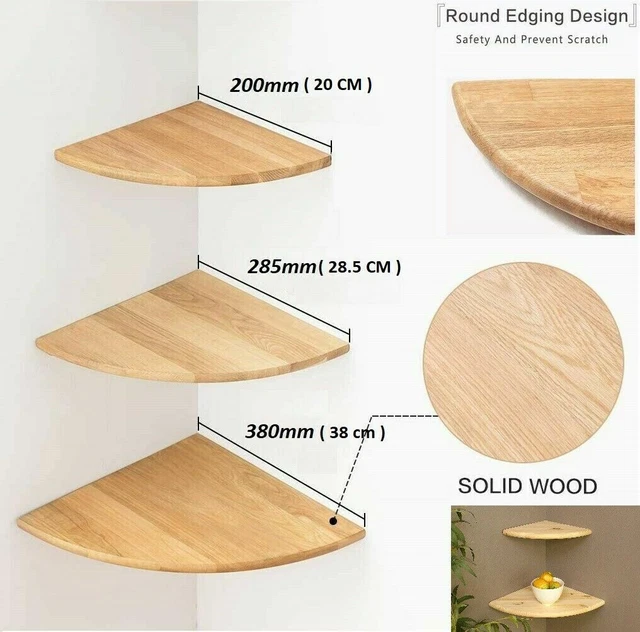 WOODEN CORNER SHELF Floating Wall Mount Shelves Storage Wall Décor Home