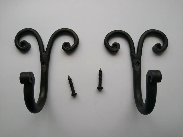 Pair Hand Forged Curtain Tie Backs, Coat Hooks, Pan Hooks
