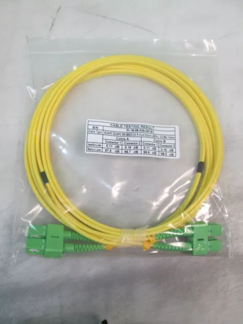 3 Meter Fiber Optic Patch Cord SC/APC SM Duplex G657D DX 3.0mm Yellow
