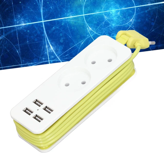 (Blanc Vert)2 Prises 4 Ports USB Multiprise 1200W 10A Parasurtenseur Pour