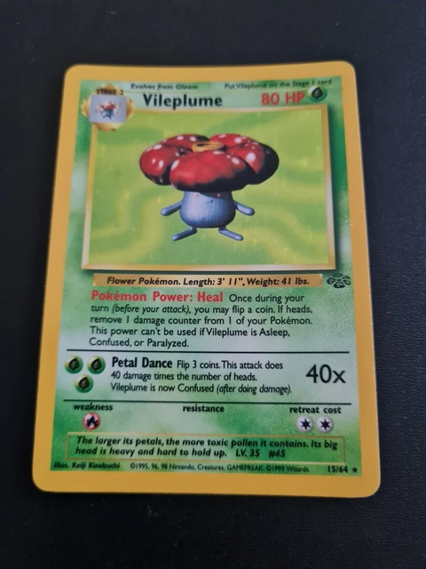 Pokemon Card Vileplume 15/64 Holo Rare Jungle Set Unlimited WOTC - NM
