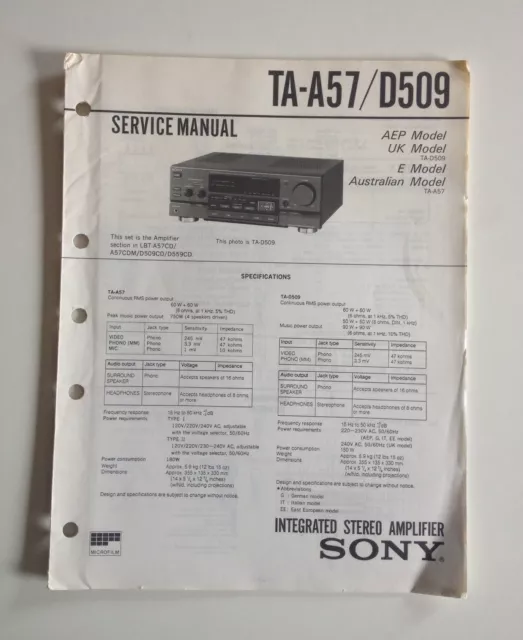 Schema SONY - Service Manual Integrated Stereo Amplifier TA-A57 TA-D509
