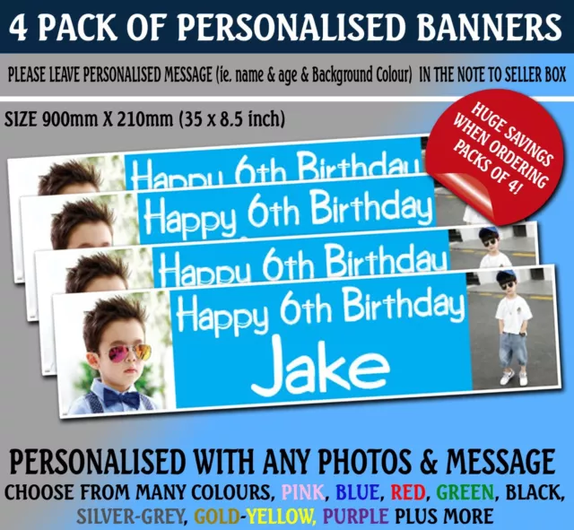 4 Personalised Photo Banners Birthday Christening Any Event Party Great Savings