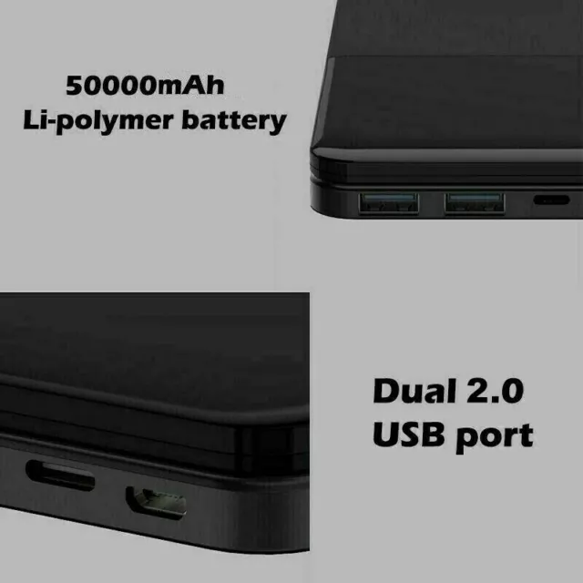 50000mAh Portable Power Bank Charger With LCD 2USB External Battery Pack AU 2