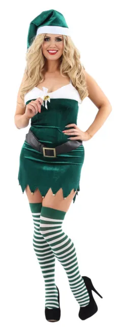 Adult Ladies Christmas Elf Fancy Dress Costume Xmas Santas Helper Outfit