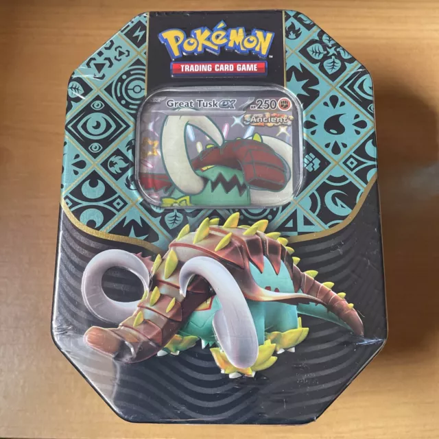 Pokémon TCG Paldean Fates Shiny Great Tusk Tin 4 Booster Packs SEALED