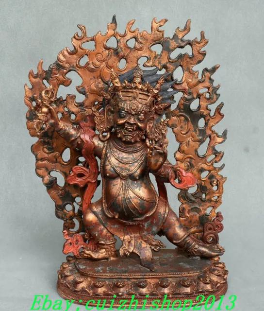 14" Old Tibetan Bronze Gilt Buddhism Mahakala Wrathful Deity Buddha Statue