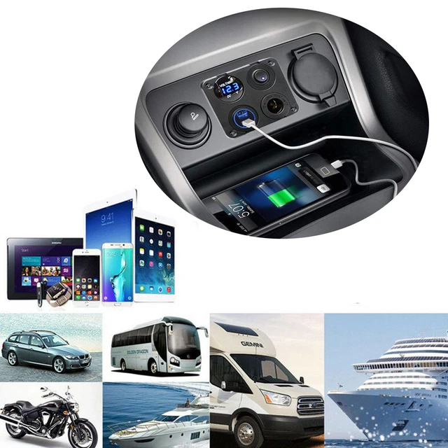 Commutateur LED bleu double port pour chargeur de bateau de voiture USB