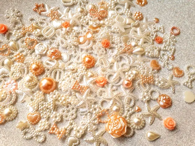 100pcs Pearl Mixed Shapes Embellishments Cabochons Stars Hearts Sunflowers Bows