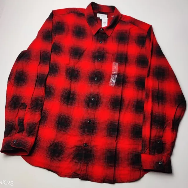 Gap Flannel Button Up Shirt Men's XL Plaid Red Black Buffalo Check Chest Pocket