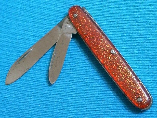 Vintage Federal Knife Co Thornton Usa Red Glitter Cigar Pen Knives Antique Jack