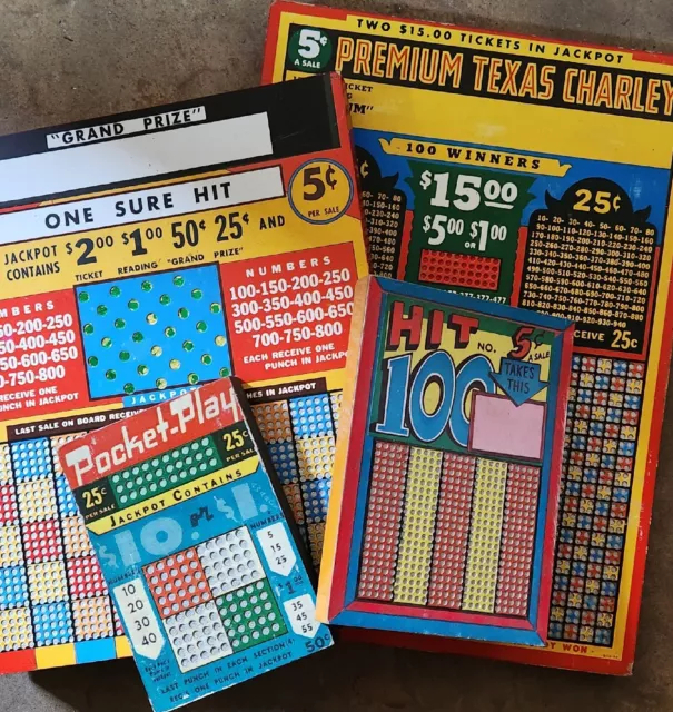 1940s Punch Board LOT OF 4 Trade Stimulators Gambling  MINT RARE!