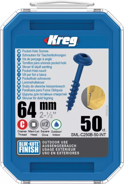 Kreg SML-C250B-50-EUR Kreg Blue-Kote Wr Poche Trou Vis - 64mm/6.3cm x 8 C