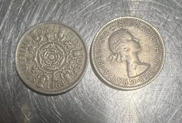 1964 Queen Elizabeth II Two Shilling/Florin UK Coin - circulated