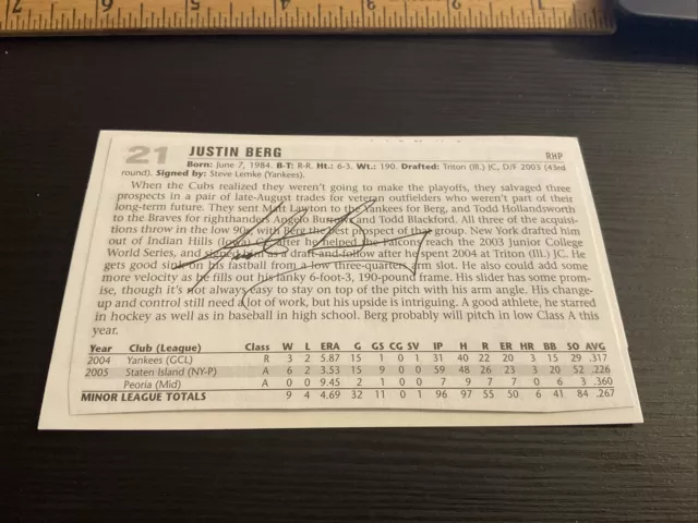 SIGNED Cut Mounted On A 3x5 Card 2009 Cubs Justin Bere