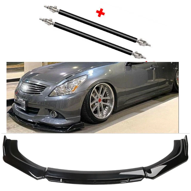 Front Bumper Lip Spoiler Splitter BodGlossy Black Strut Rod For Infiniti G35