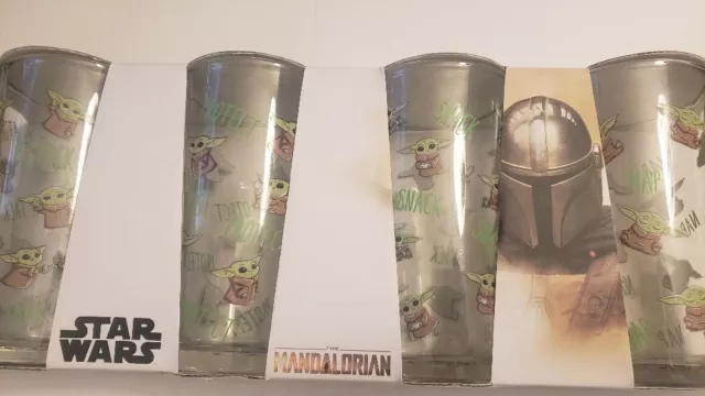 Disney Star Wars The Mandalorian Baby Yoda Set Of 4 Glass Tumblers NEW!