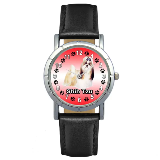 Shih Tzu Dog Unisex Men Women Genuine Leather Quartz Movement Wrist Watch SA1067