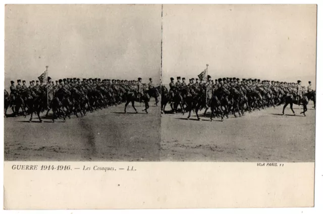 1914-16 War Stereo CPA - The Cossacks - LL (Russian Army)