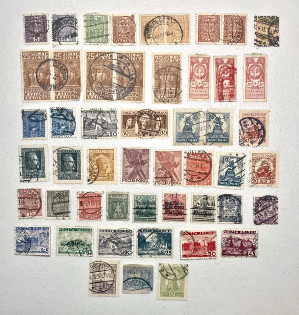 Poland Poczta Polska Lot of 50 Vintage Stamps 1900 - 1930s