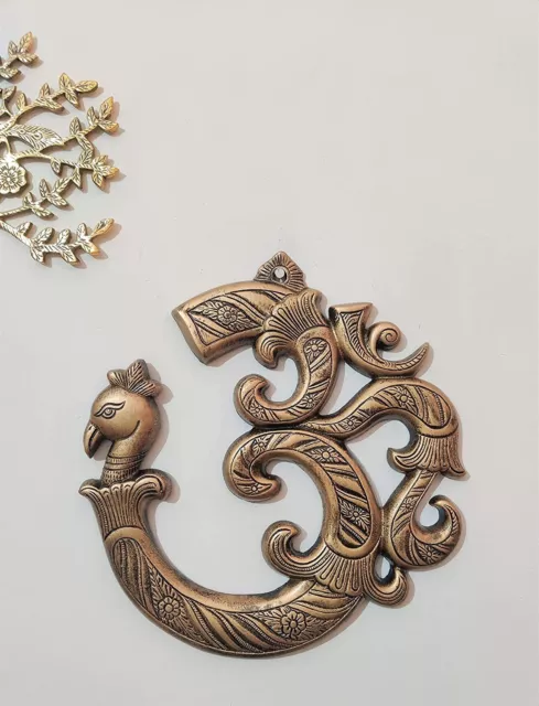 Decoración de Pared Metal Pavo Real Om Símbolo Figurita Para Casa