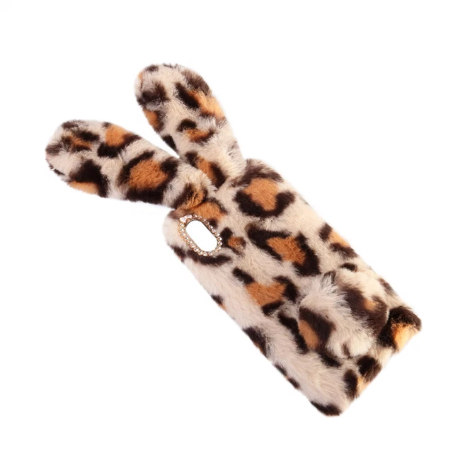 Peluche Lapin Cas De Téléphone De Mode Strass Hiver Garder Chaud 3