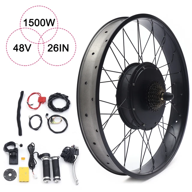 26" 48V 1500W Electric Bicycle Conversion Kit Fat Tire Rear Wheel E-bike Motor