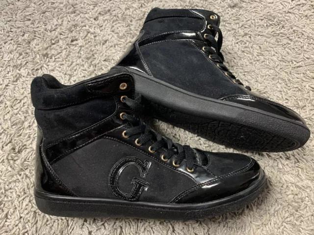 Guess, Mens Patent Leather and Velvet High Top Sneaker Shoes in Black