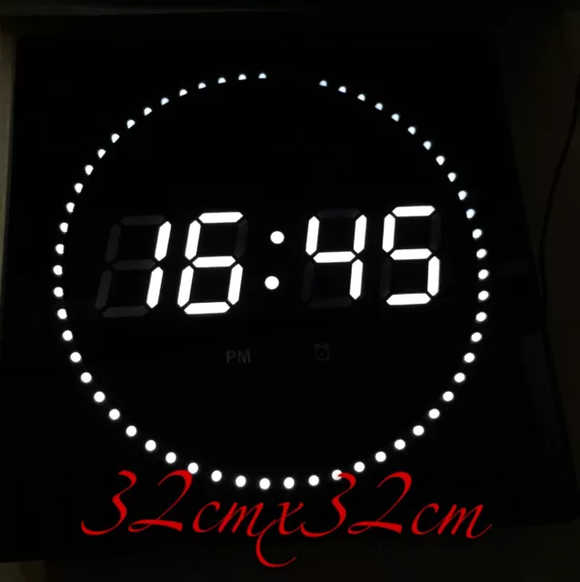 LED WANDUHR DATUM-TEMPERATUR- und Uhrzeitanzeige runde Sekundenanzeige groß  32cm EUR 30,99 - PicClick DE