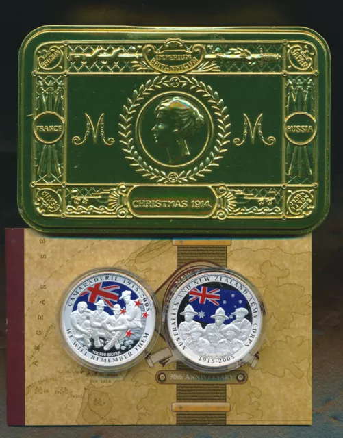Australia & New Zealand 2005 $1 ANZAC 90th Anniv set of 2 1oz silver, cat $190
