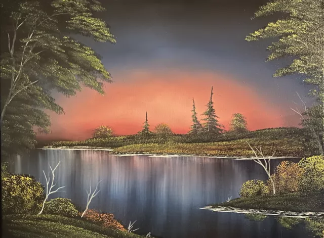 Bob Ross style wet on wet landscape oil painting “Blue Ridge Falls”16x20