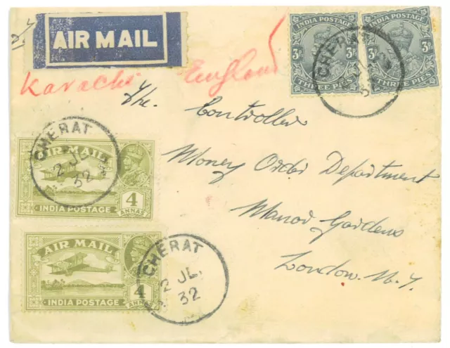 P2838 - India, Nice Air Mail Cover From Cherat To London 1932