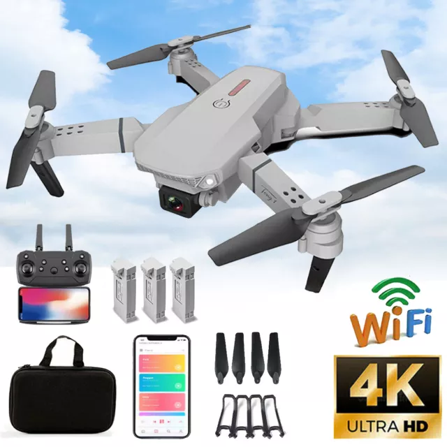 4K HD Mini Drone Dual Camera Foldable FPV WIFI Selfie RC Quadcopter 3 Batteries