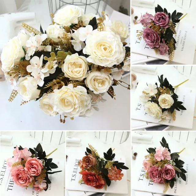 New Artificial Flowers Peony Rose Party Bouquet Bunch Decor Hydrangea Rose Silk