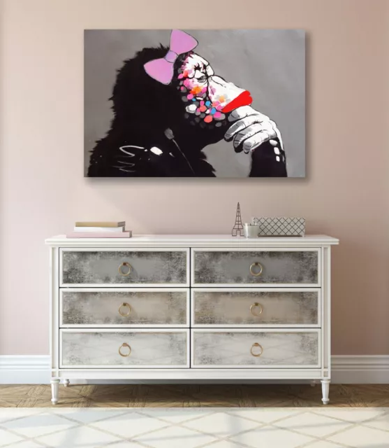 Banksy Dj Monkey Female Gorilla Canvas Wall Art Print Graffiti Deep Framed 3