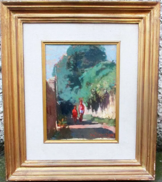 Giorgio Luxardo (1937-2019) Paesaggio -Due Bambini - Vecchio Quadro Dipinto Olio