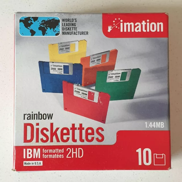 Imation | 10 Rainbow Diskettes | IBM Formatted 2HD  | Floppy Disks | Made In USA