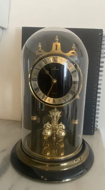 Junghans ATO Vintage Brass Quartz Clock Under Glass Dome