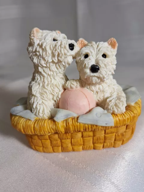 West Highland White Terrier Dogs in Basket, Trinket Box FML 96